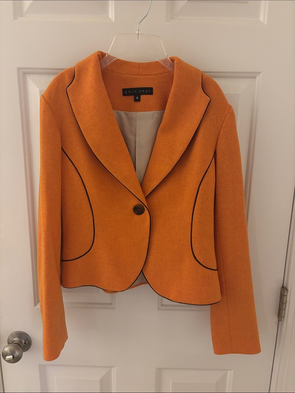 Shin Choi Women's Bright Orange Wool-Blend Single-Button Blazer